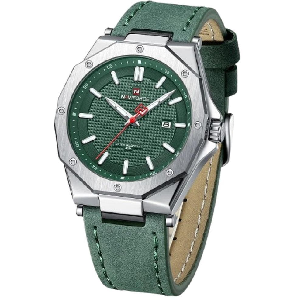 Relógio Masculino Naviforce Pulseira Couro Nf9200 Verde