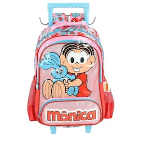 Mochila de Rodinha Com Alça Luxcel Turma da Mônica Azul Rosa
