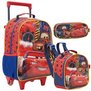 Kit Mochila Rodinhas Lancheira Estojo Carros Disney X1