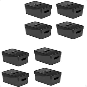 Kit 8 Organizador De Armário M Preta Com Tampa 25X17X10Cm