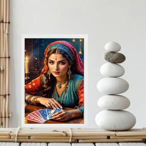 Quadro Cigana Sarita - Baralho 24X18Cm - Com Vidro