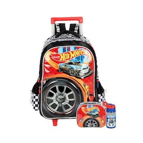Kit Mochila Rodinha+Lancheira+Garrafa Hotwheels - Preto
