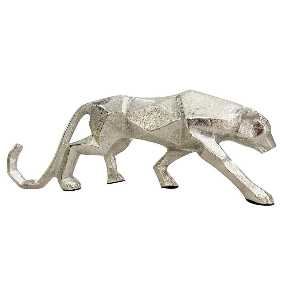 Enfeite Decorativo Pantera Metal Prata 30Cm