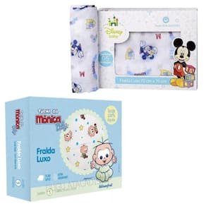 Caixa Com 10 Fralda De Pano 70X70Cm Cebolinha E Mickey