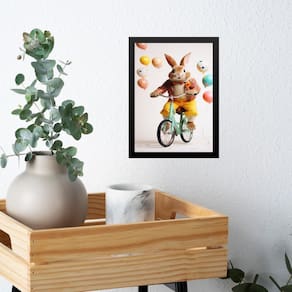 Quadro Coelho Da Páscoa - Bicicleta Balões 45X34Cm - Vidro