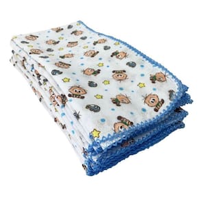 Kit 5 Fralda Da Turma Da Monica 70X70Cm Com Crochê Azul