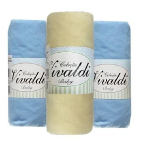 3 Lençol De Berço Com Elástico Malha 2 Azul 1 Amarelo