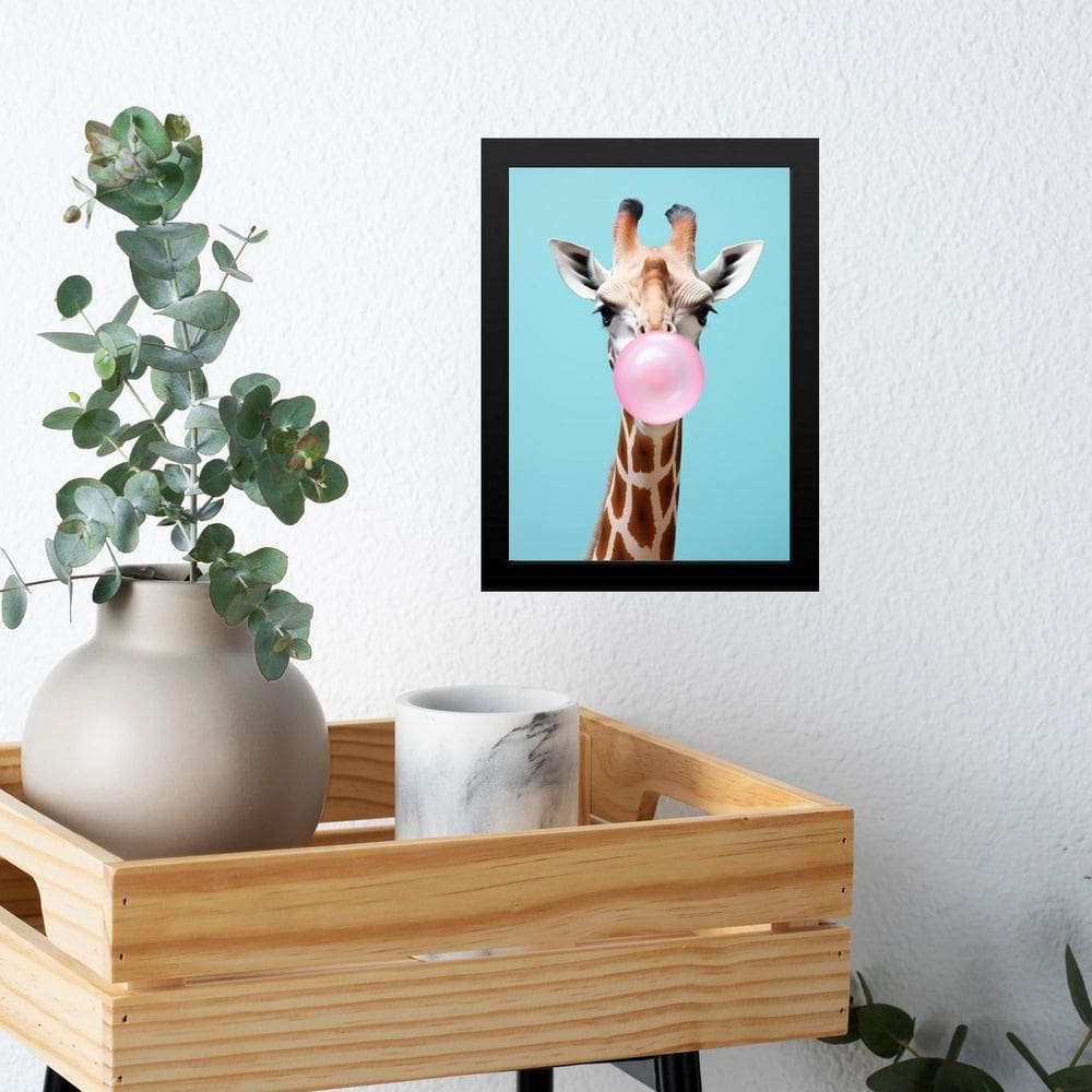 Quadro Girafa Bubble Gum Azul E Rosa 24X18Cm