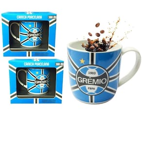 Kit 3Un Caneca Porcelana 300Ml Azul Preto Listras Café Clube