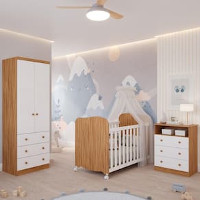 Quarto de Bebê Completo com Berço Americano Uli Guarda Roupa 2 Portas 3 Gavetas Smim E Cômoda 3 Gavetas Smim Móveis Peroba