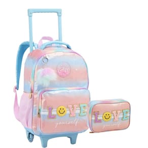 Kit Mochila Rodinha Estojo Escolar Juvenil Patches Feminina