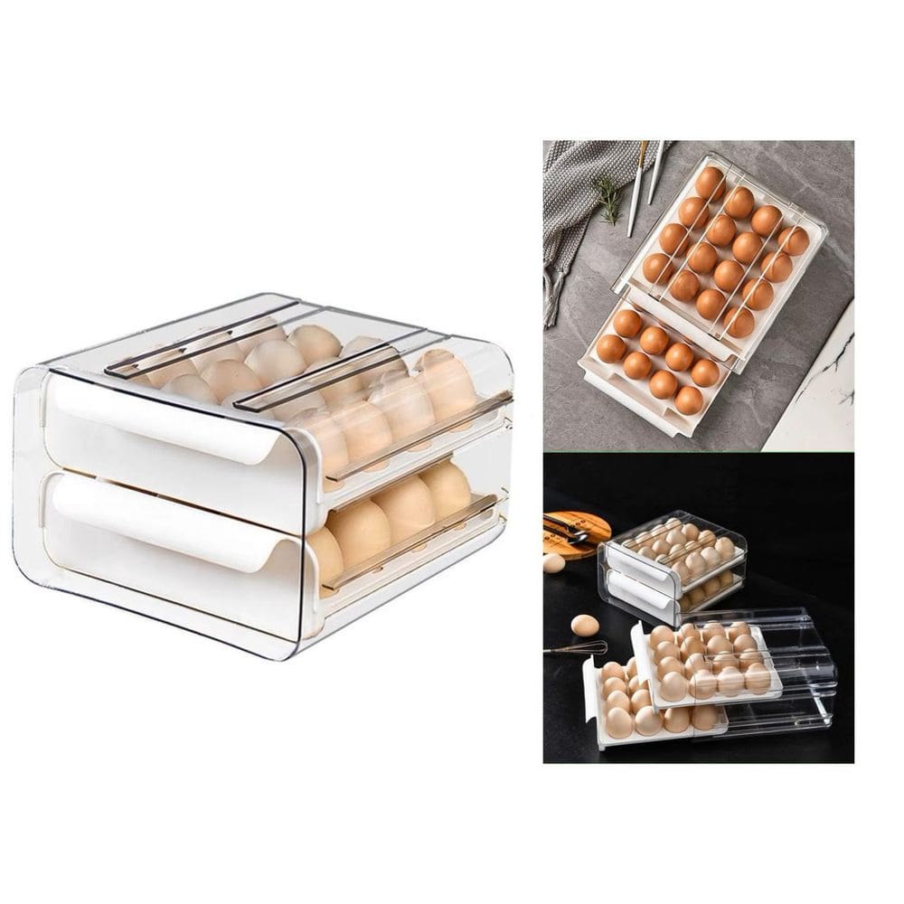 Gaveteiro Duplo Tipo Porta 32 Ovos Cozinha Geladeira-Branco