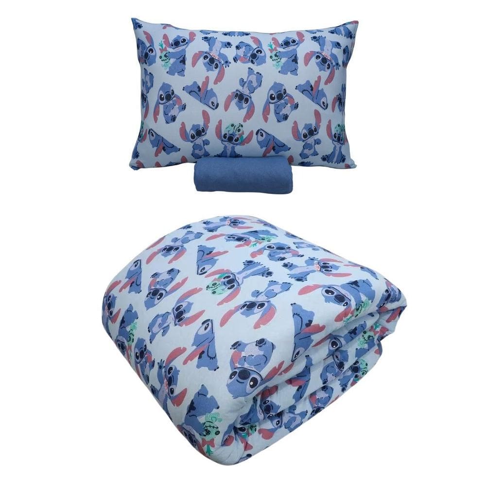 Kit Cama Stitch Completo Com Edredom 3 Peças 100% Algodão