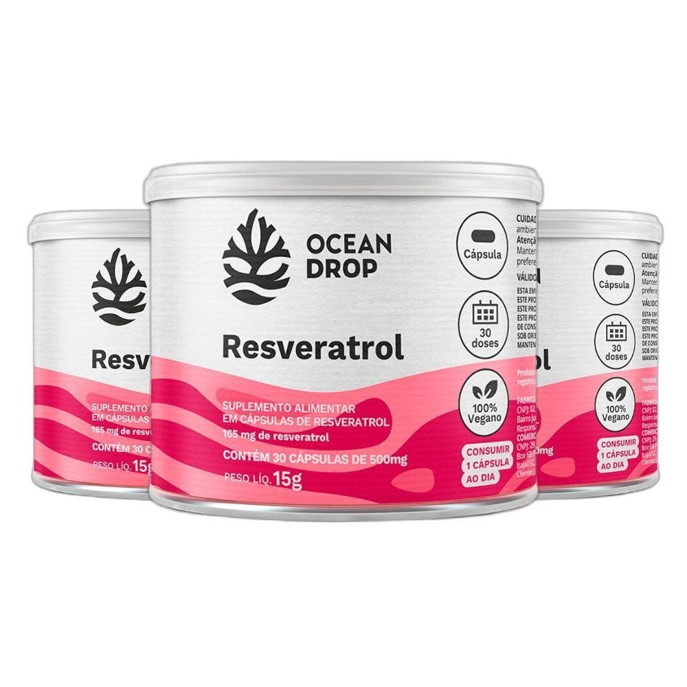 Kit 3 Resveratrol Trans Resveratrol 500Mg 30 Caps Ocean Drop