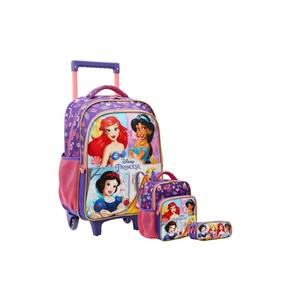 Kit Princesas Mochila Rodas G + Lancheira + Estojo Triplo