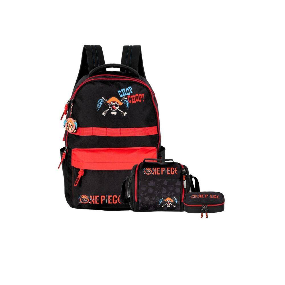 Kit Mochila Costas + Lancheira + Estojo One Piece - Vermelho