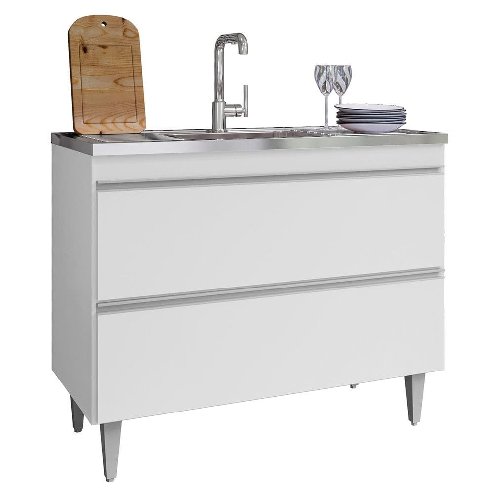 Balcão de Cozinha Com Pia Inox 100cm Julia M24 Branco - Mpozenato