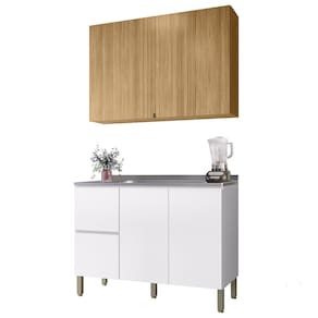 Armário de Cozinha CP01 Com Pia 120cm Minsk K02 Branco/Freijó - Mpozenato