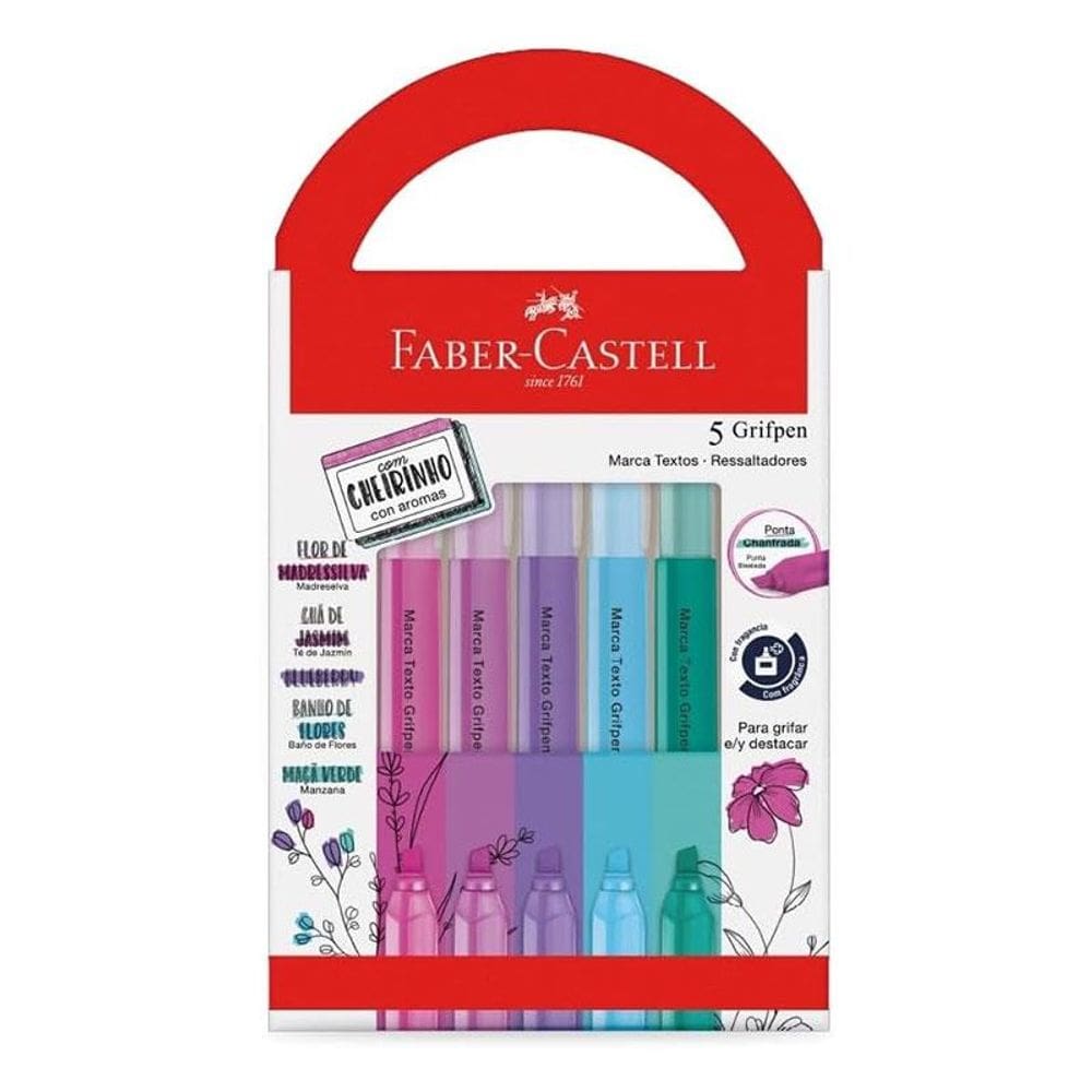 Kit Marca Texto Grifpen com Cheirinho MTES5RRZF 5 Cores - Faber Castell