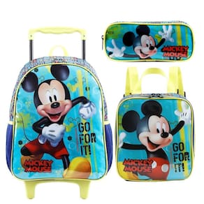 Kit Mochila Escolar Rodinhas + Lancheira + Estojo Mickey Mouse Xeryus