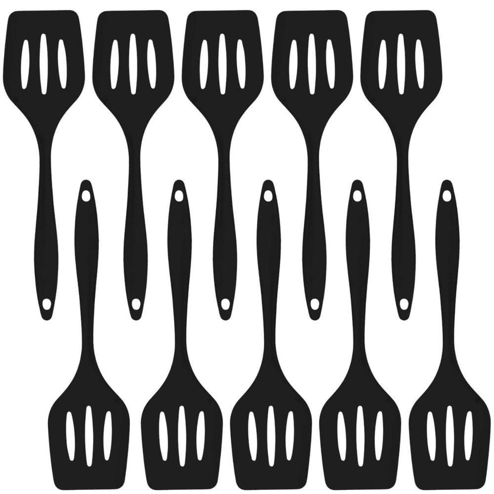 Espatula De Silicone Vazada Preta Grande Kit 10 Un
