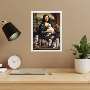Quadro Mona Lisa Com Gatos 33X24Cm - Com Vidro