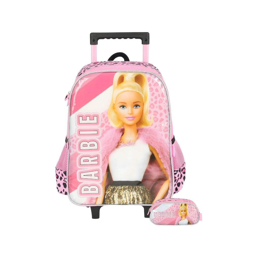 Kit Escolar Mochila De Rodas+Estojo Duplo Barbie - Rosa