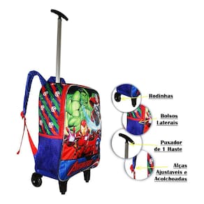 Mochila Vingadores Avengers 3D Infantil Masculina Rodinhas G