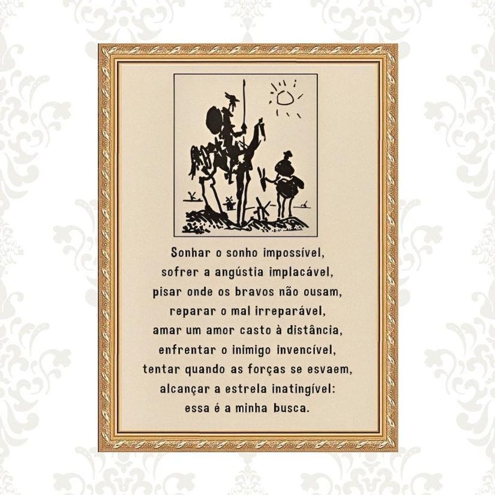 Quadro Moldura Dourada Lema De Dom Quixote 24X18Cm