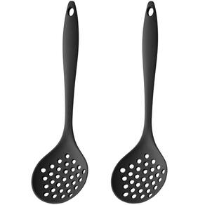 Escumadeira De Silicone Preta Grande Kit 02 Un