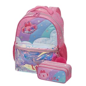 Kit Mochila Costas Lilica Ripilica Holográfica Estojo Triplo