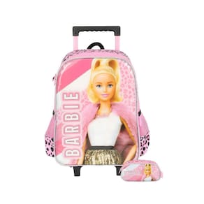 Kit Escolar Mochila De Rodas+Estojo Duplo Barbie - Rosa