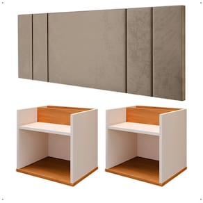 Kit 2 Mesinhas Suspensa Prateleira Nicho Madri Retrô Off/Cinamomo Cabeceira Estofada Módulo Cama Box Casal Luana Queen 1,60 Bege