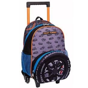 Mochila Escolar Carro Turbo 3D Rodinha Tam Grande Infantil