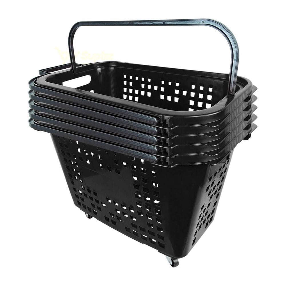 Kit 5 Cestas De Compras Com Rodas 40L Preta