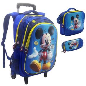 Mochila Rodinha +lancheira térmica + estojo Mickey 3D