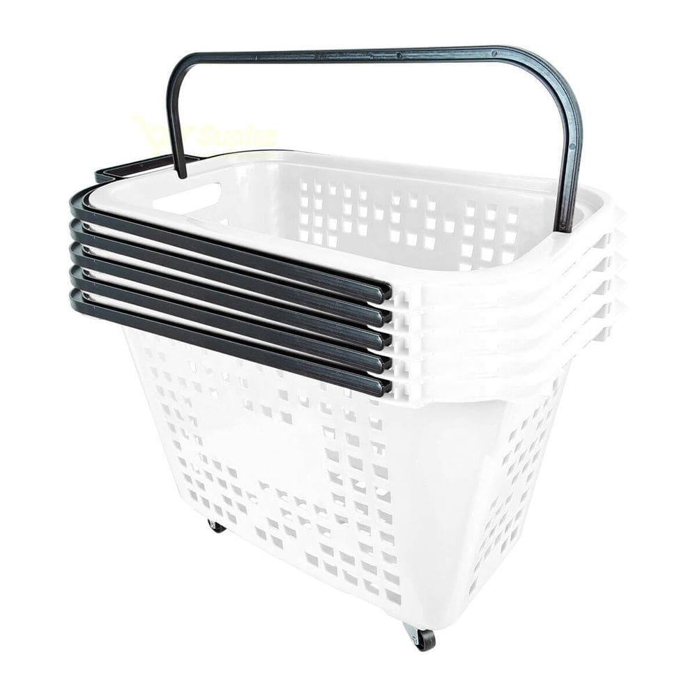 Kit 5 Cestas De Compras Com Rodas 40L Branca
