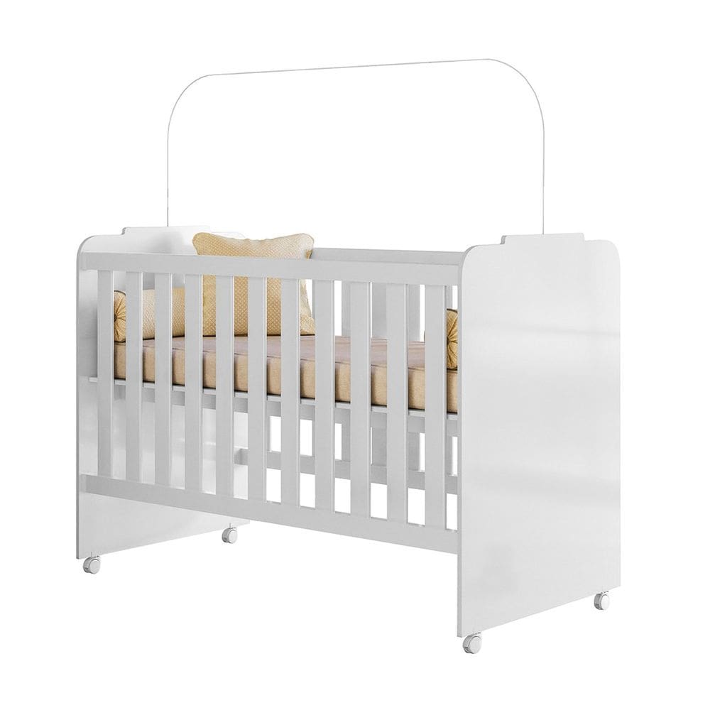 Berço Simples MDF Quarto Infantil Bebê 4 Rodinhas/Rodízios C/ Colchão Amore