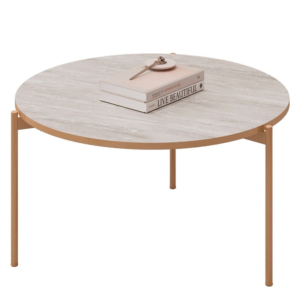 Mesa de Centro Redonda Para Sala Pé Metal Nala D04 Quartzo - Mpozenato