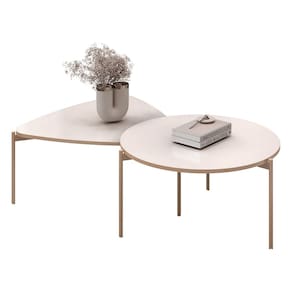 Mesa de Centro Para Sala Pés Metálicos Zira e Nala D04 Off White - Mpozenato