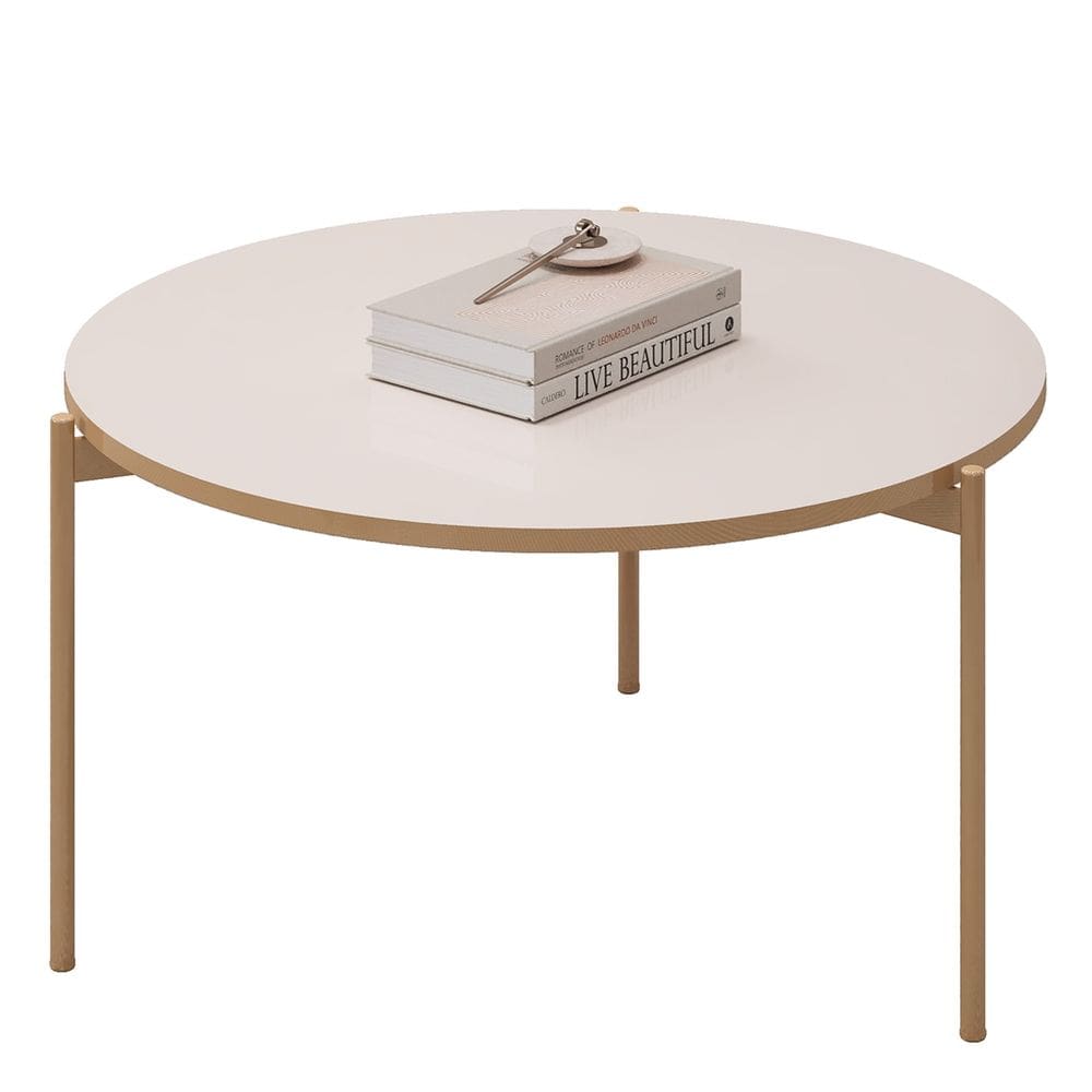 Mesa de Centro Redonda Para Sala Pé Metal Nala D04 Off White - Mpozenato