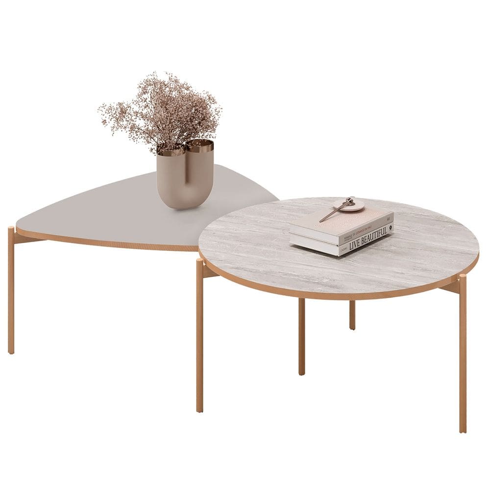 Mesa de Centro Para Sala Pés Metálicos Zira e Nala D04 Bali/Quartzo - Mpozenato