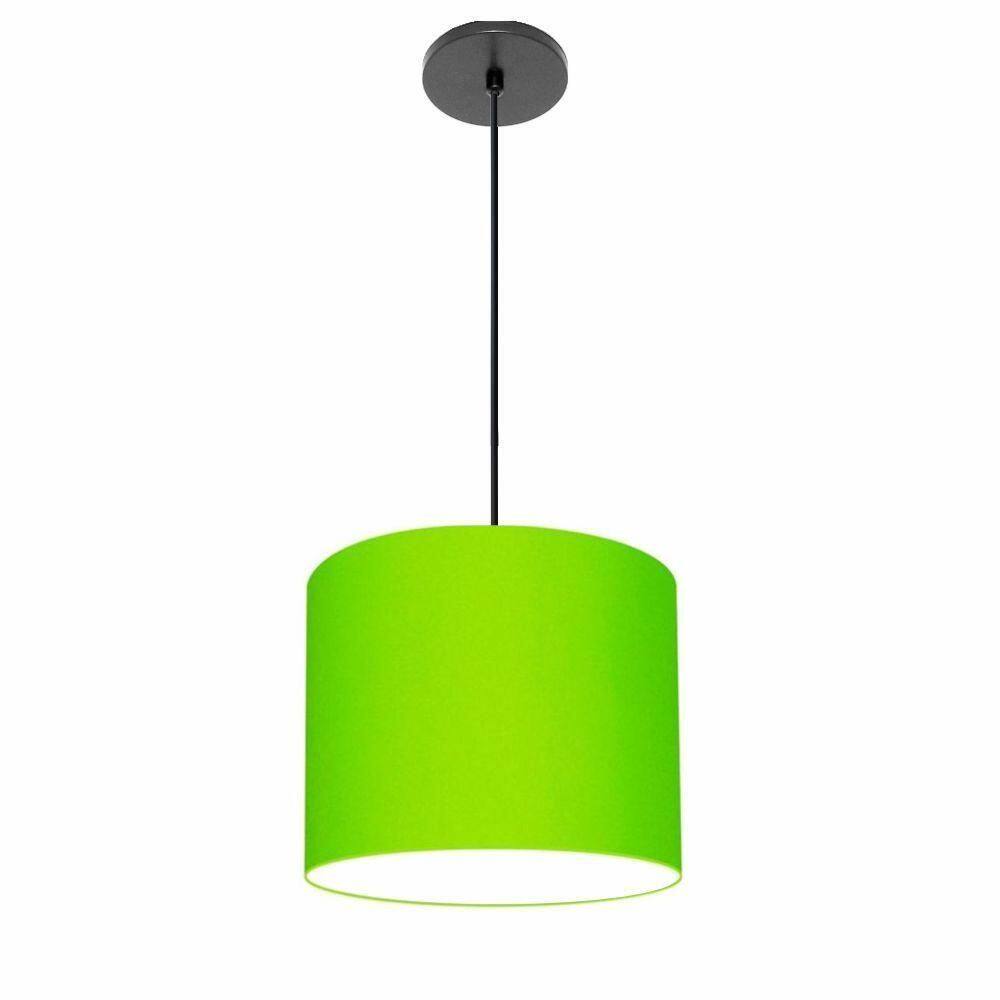 Luminária Pendente Vivare Free Lux Md-4105 Cúpula Em Tecido Verde-limão Da Canopla Canopla Preta E Fio Preto
