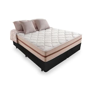 Cama Box Casal Bipartido Tecido Sintético Preto com Colchão Pillow Angel - Bello Box - Molas Ensacadas 62x138x188