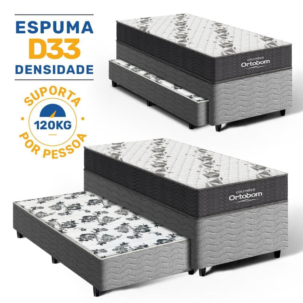 Cama Box com Colchão de Espuma D33 Ortobom Airtech 100 + Auxiliar de Espuma Unique Solteiro 88cm