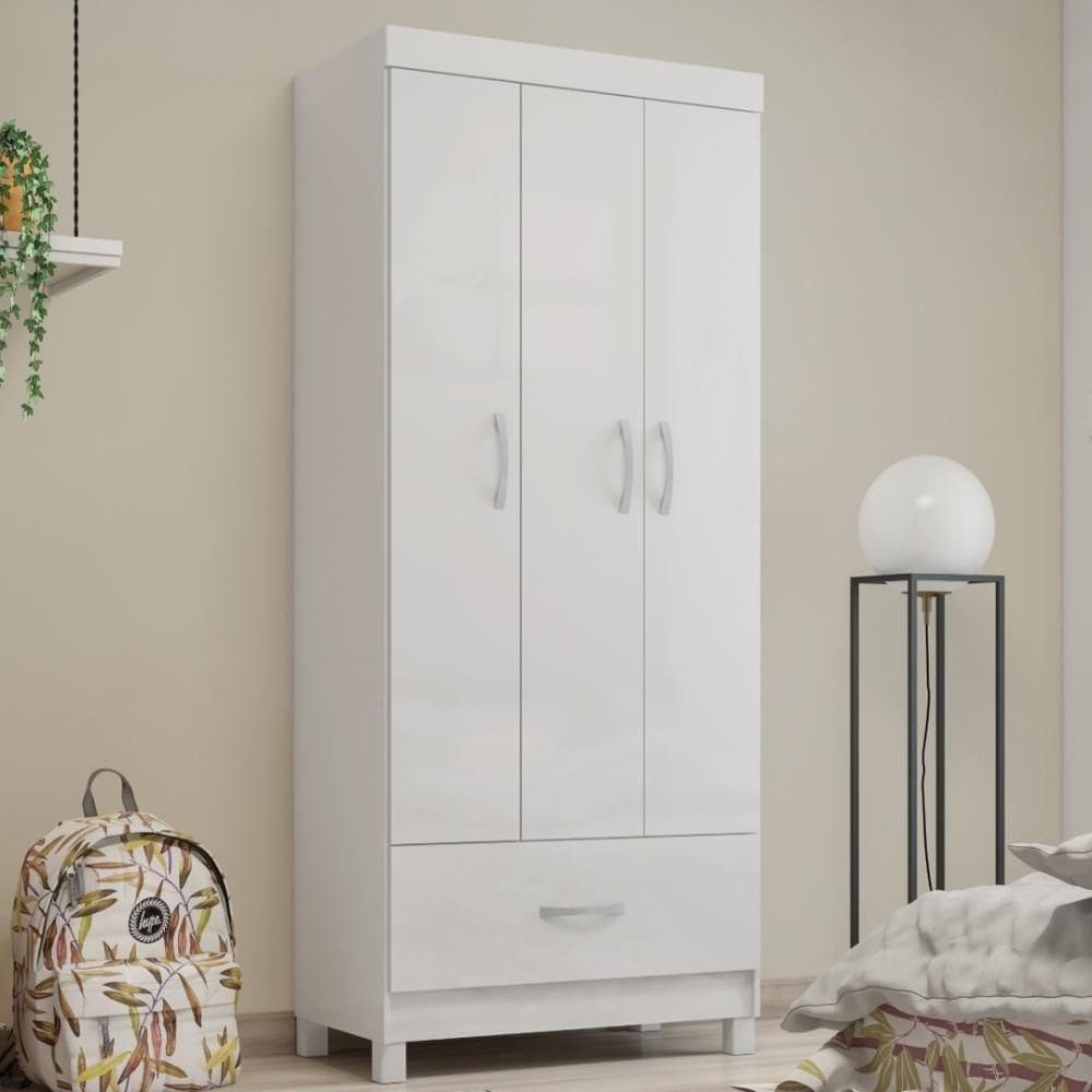 Guarda Roupa Solteiro 3 Portas E 1 Gaveta Realeza Branco