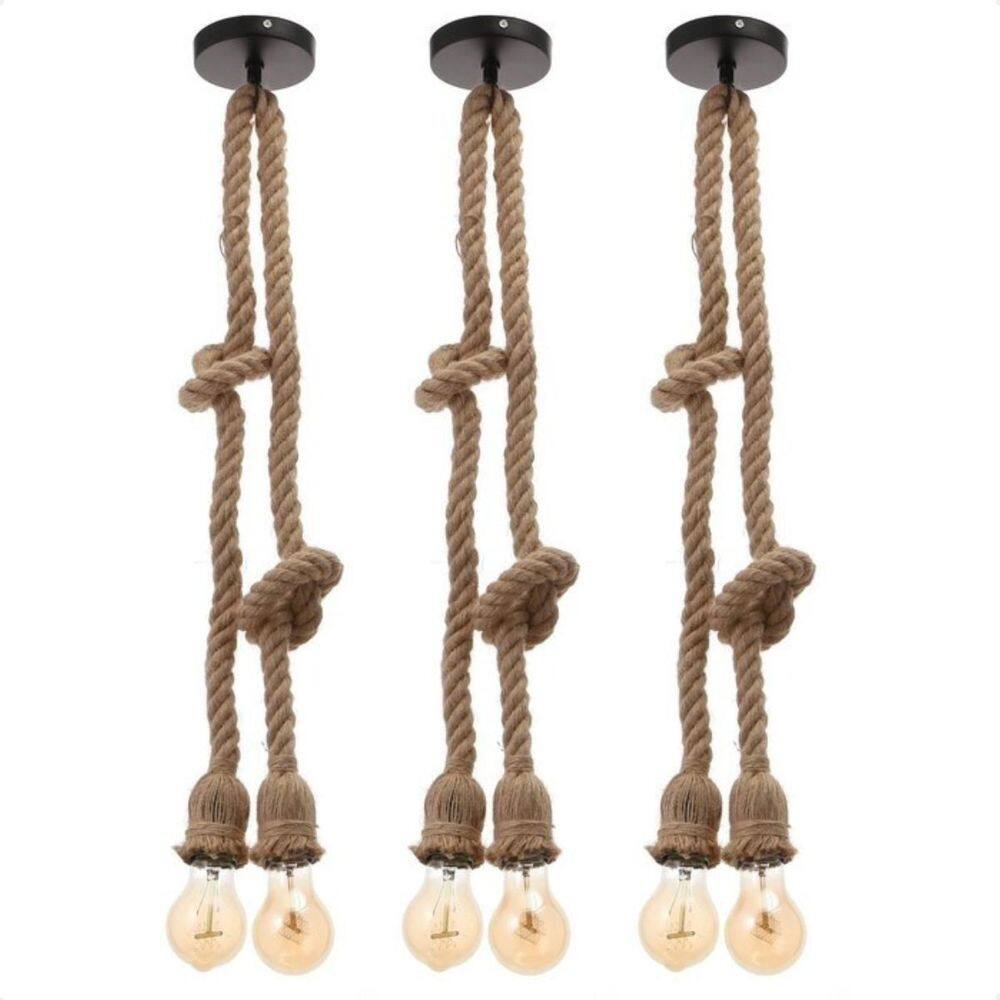 Kit 3 Lustre Pendente Bravalumi Corda Rustic Duplo E27