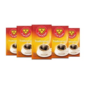 Café 3 Corações Tradicional A Vácuo Kit 5 Pacotes De 250G