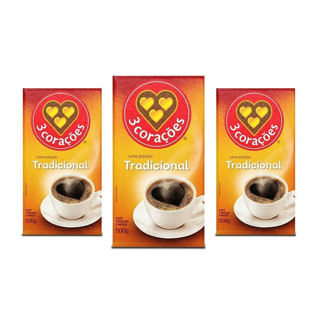 Café 3 Corações Tradicional A Vácuo Kit 3 Pacotes De 500G