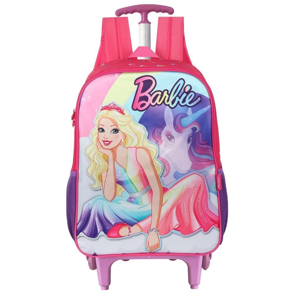 Mochila Barbie Meninas Unicórnio Princesa Rodinhas Rosa